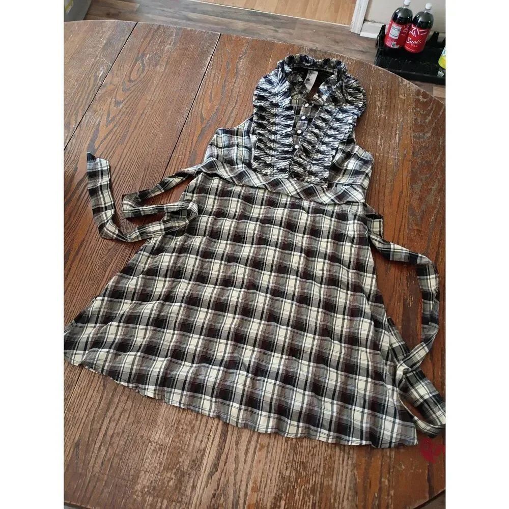 Small Fifth Culture Black Grey White Silver Halter Style Ruffle Midi Dress